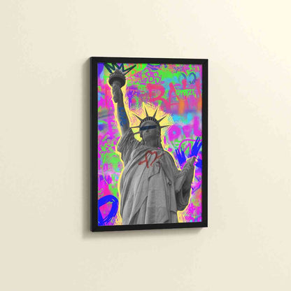Side View of Statue of Liberty in Graffiti Wall Art Frame in Black Color Frame