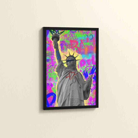 Side View of Statue of Liberty in Graffiti Wall Art Frame in Black Color Frame