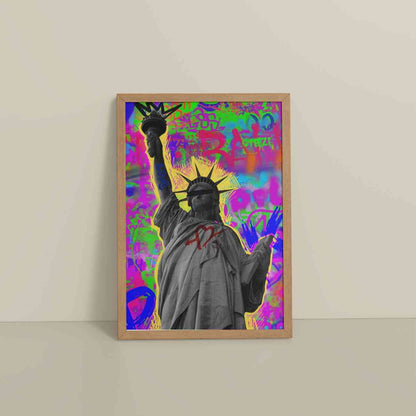 Floor View of Statue of Liberty in Graffiti Wall Art Frame in Natrual Color Frame