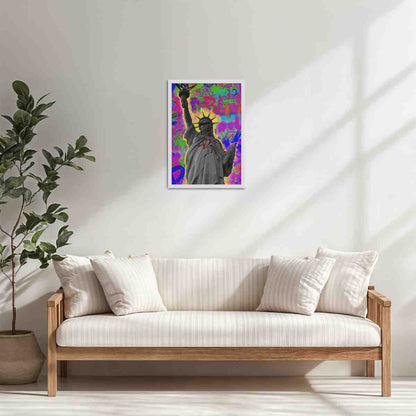 Living Room Cabinet Table Preview of Statue of Liberty in Graffiti Wall Art Frame in White Color Frame