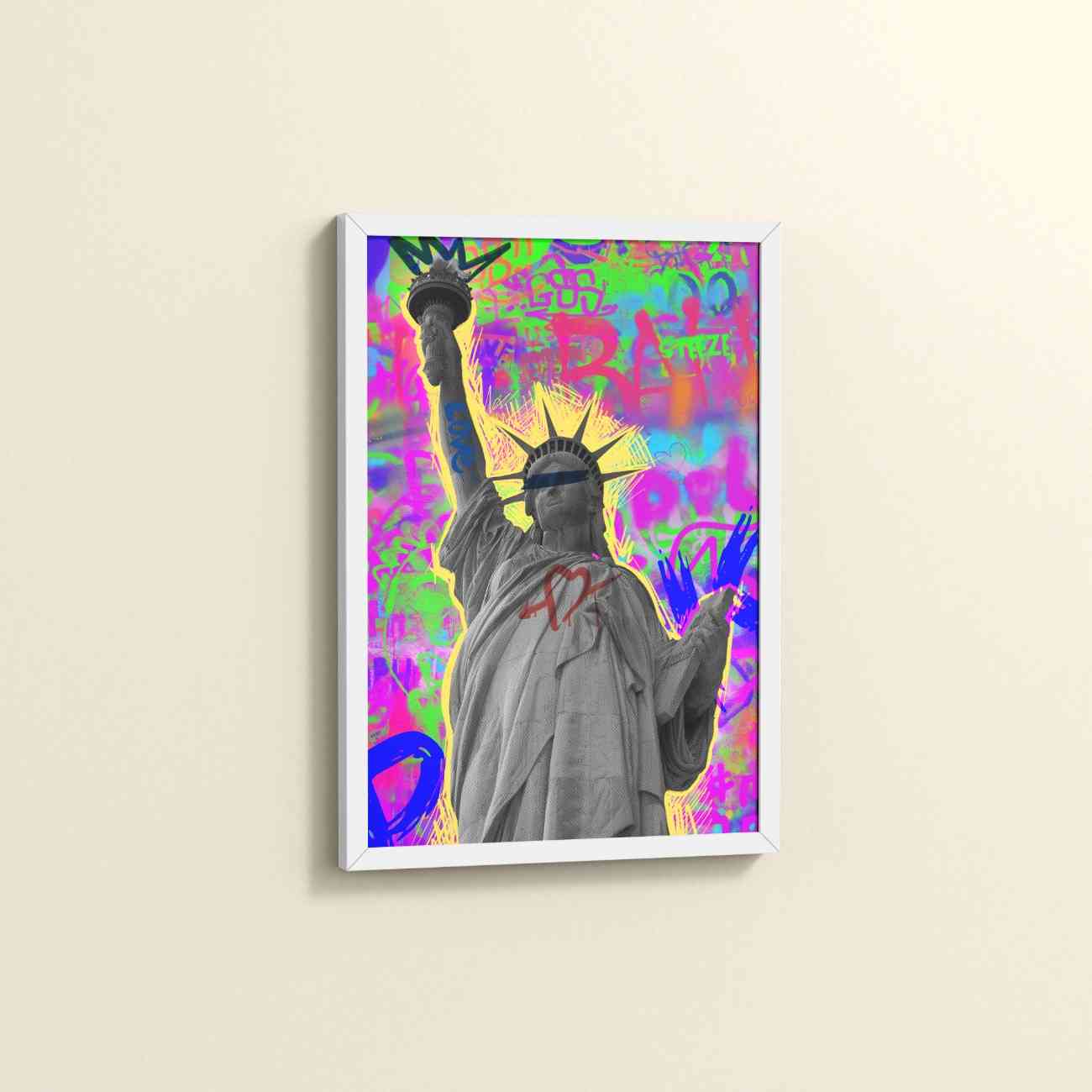 Side View of Statue of Liberty in Graffiti Wall Art Frame in White Color Frame