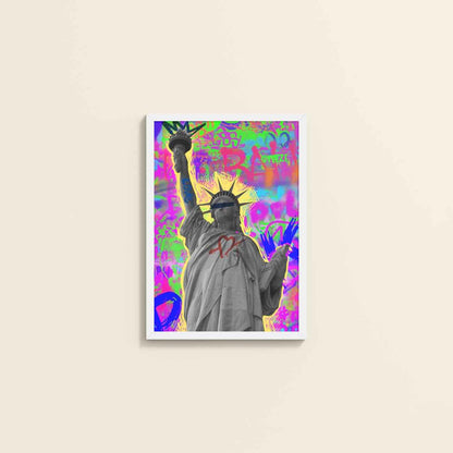 Wall View of Statue of Liberty in Graffiti Wall Art Frame in White Color Frame