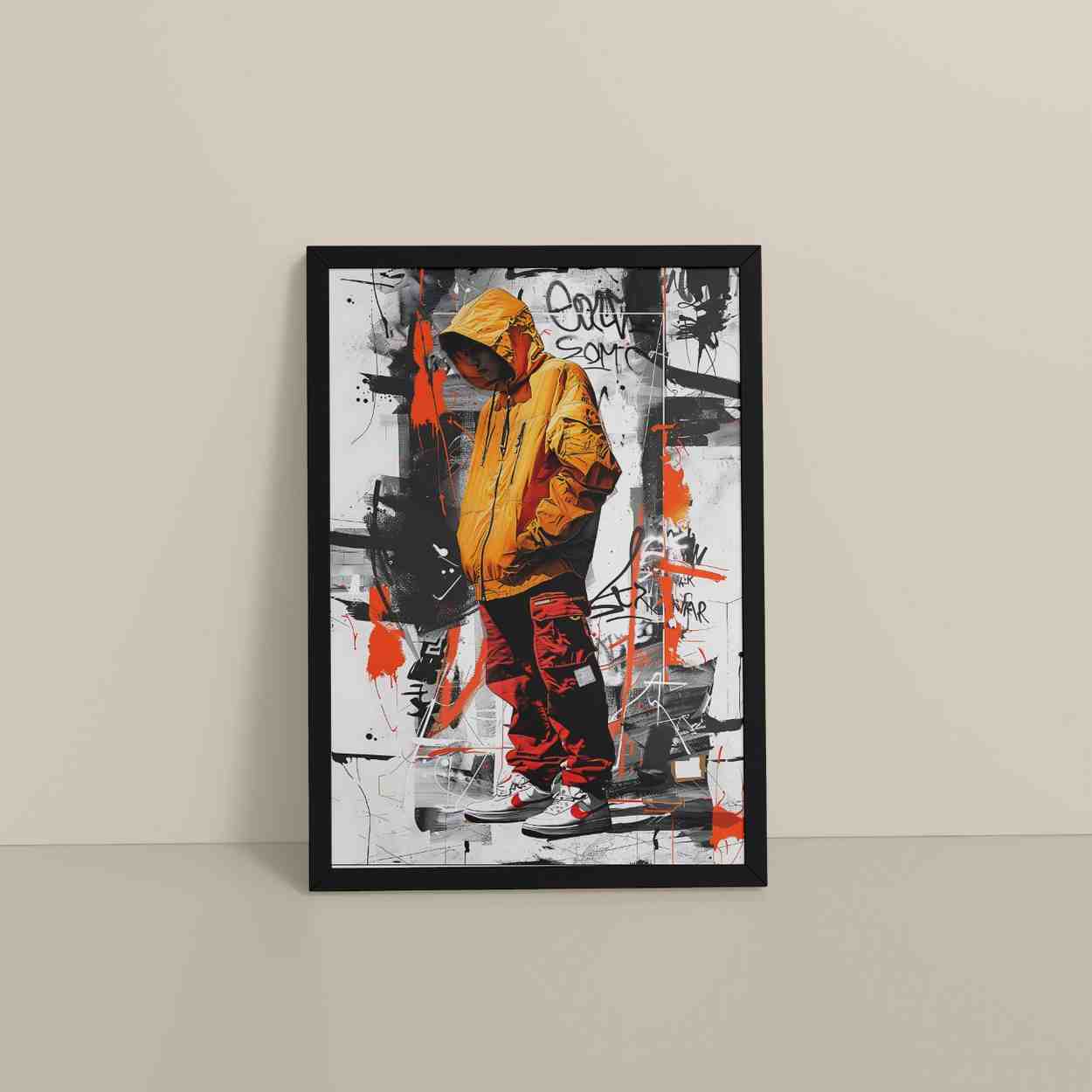 Floor View of Graffiti Ghost – Streetwear Shadow Wall Art Frame in Black Color Frame