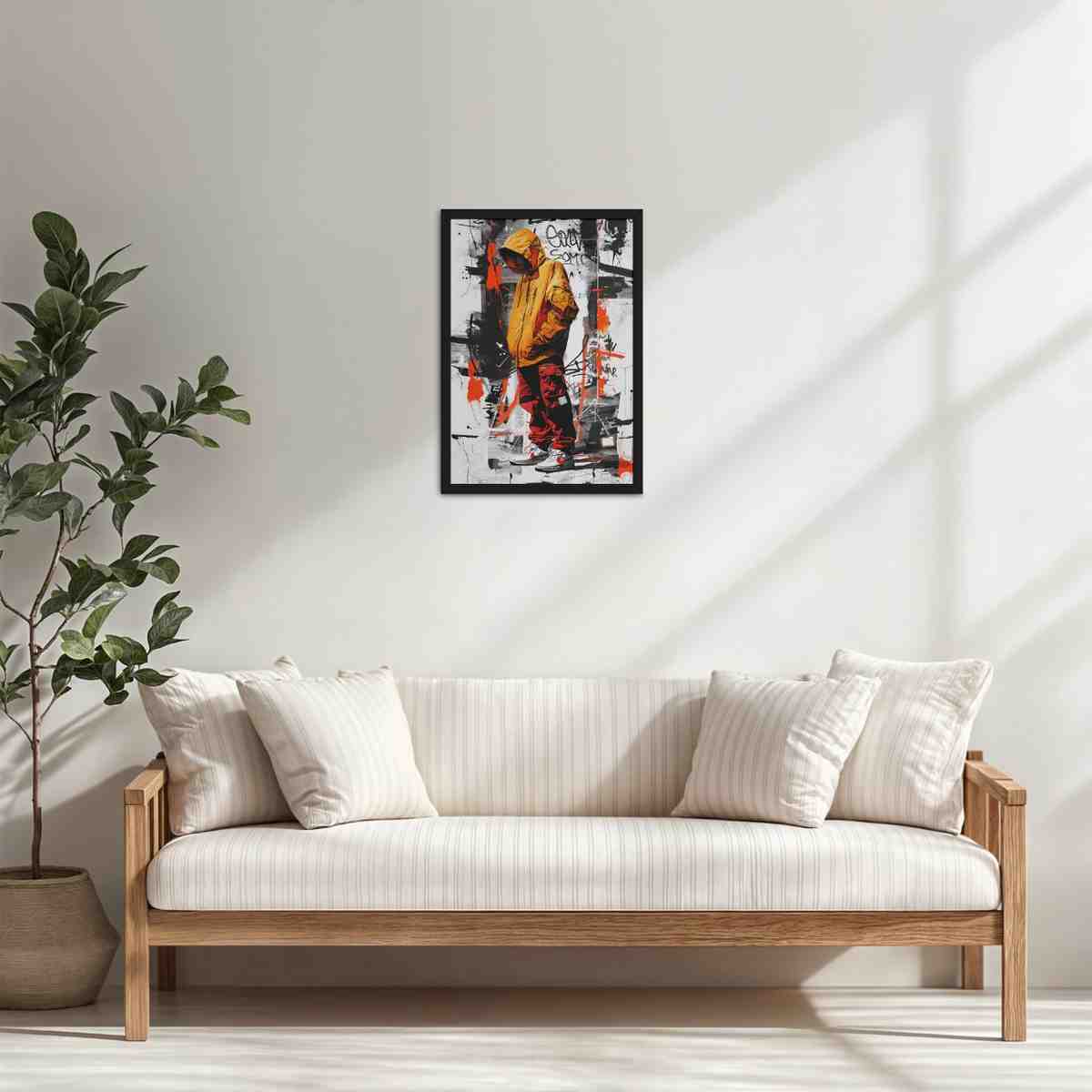 Living Room Cabinet Table Preview of Graffiti Ghost – Streetwear Shadow Wall Art Frame in Black Color Frame