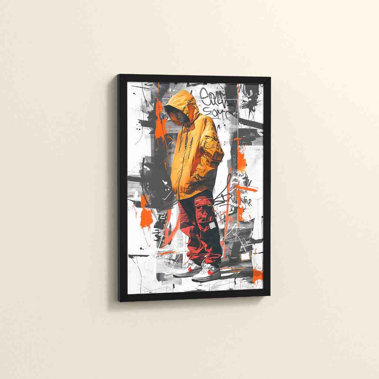 Side View of Graffiti Ghost – Streetwear Shadow Wall Art Frame in Black Color Frame