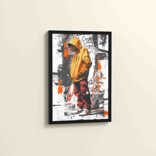 Side View of Graffiti Ghost – Streetwear Shadow Wall Art Frame in Black Color Frame