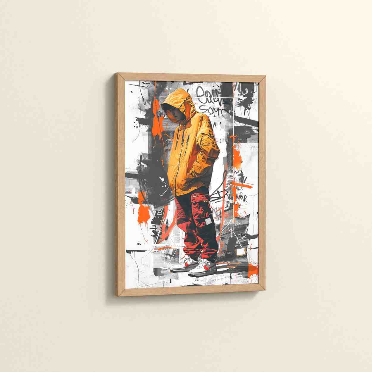 Side View of Graffiti Ghost – Streetwear Shadow Wall Art Frame in Natrual Color Frame