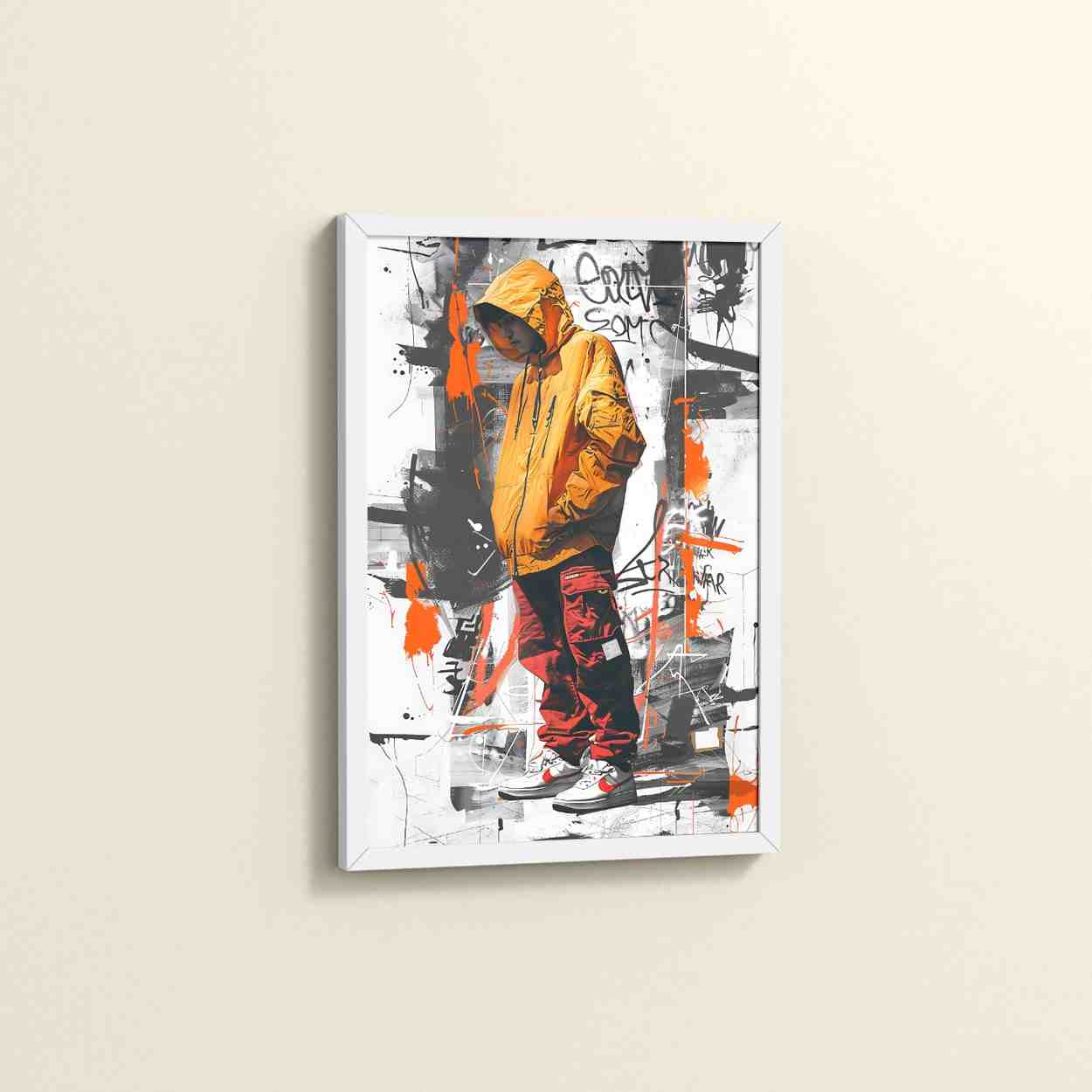 Side View of Graffiti Ghost – Streetwear Shadow Wall Art Frame in White Color Frame