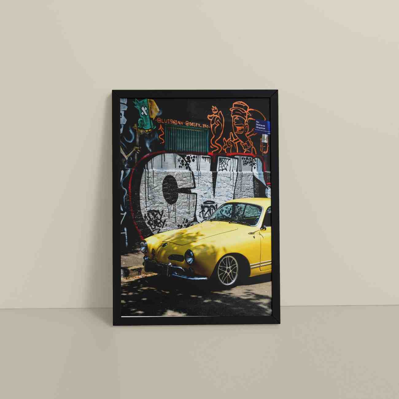 Floor View of Graffiti Ride – Car in Urban Art Photo Frame & Wall Decor in Black Color Frame