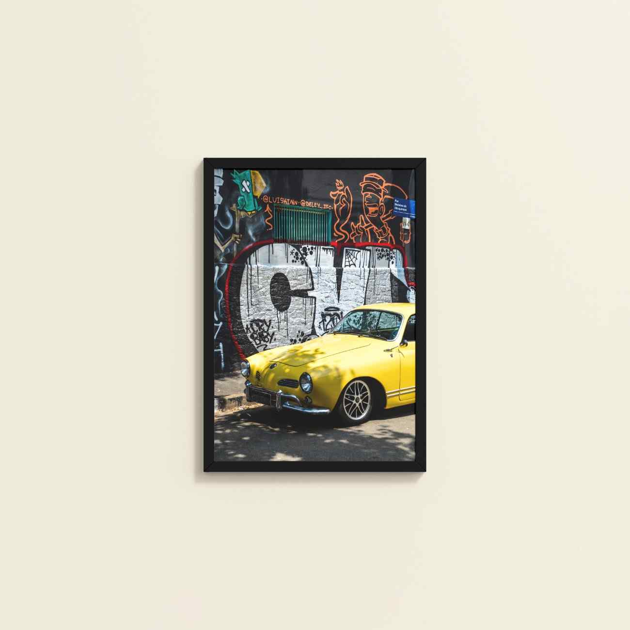 Wall View of Graffiti Ride – Car in Urban Art Photo Frame & Wall Decor in Black Color Frame