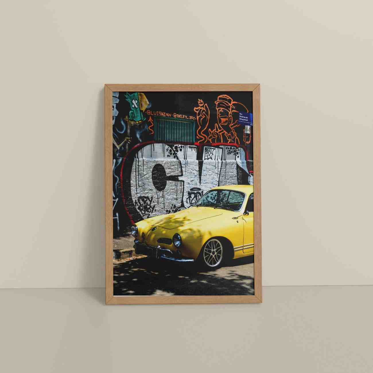 Floor View of Graffiti Ride – Car in Urban Art Photo Frame & Wall Decor in Natrual Color Frame