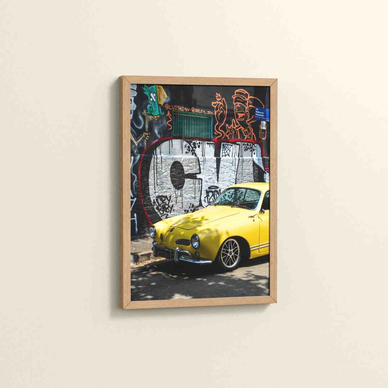 Side View of Graffiti Ride – Car in Urban Art Photo Frame & Wall Decor in Natrual Color Frame
