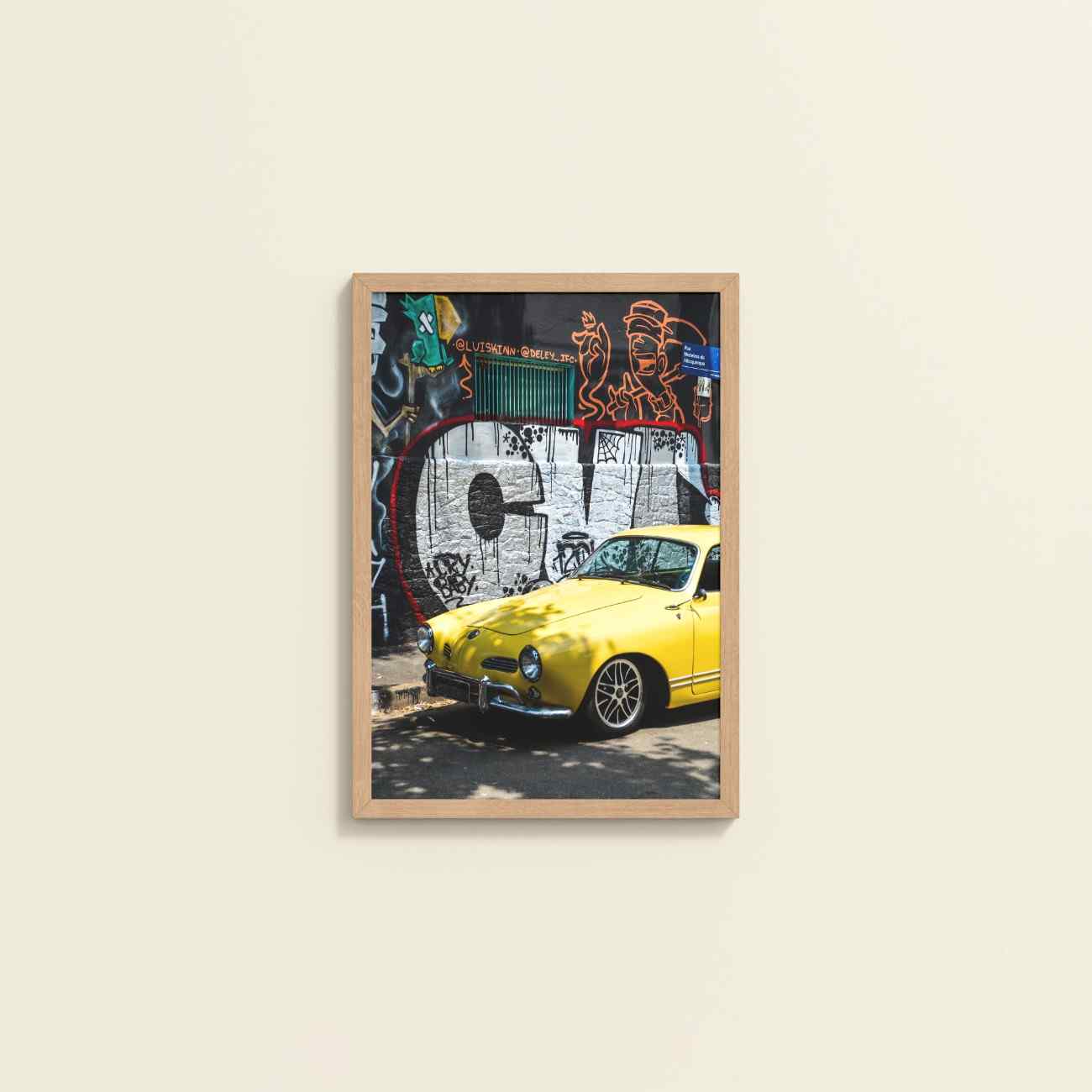 Wall View of Graffiti Ride – Car in Urban Art Photo Frame & Wall Decor in Natrual Color Frame