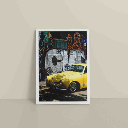 Floor View of Graffiti Ride – Car in Urban Art Photo Frame & Wall Decor in White Color Frame