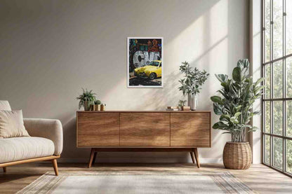 Living Room Cabinet Preview of Graffiti Ride – Car in Urban Art Photo Frame & Wall Decor in White Color Frame