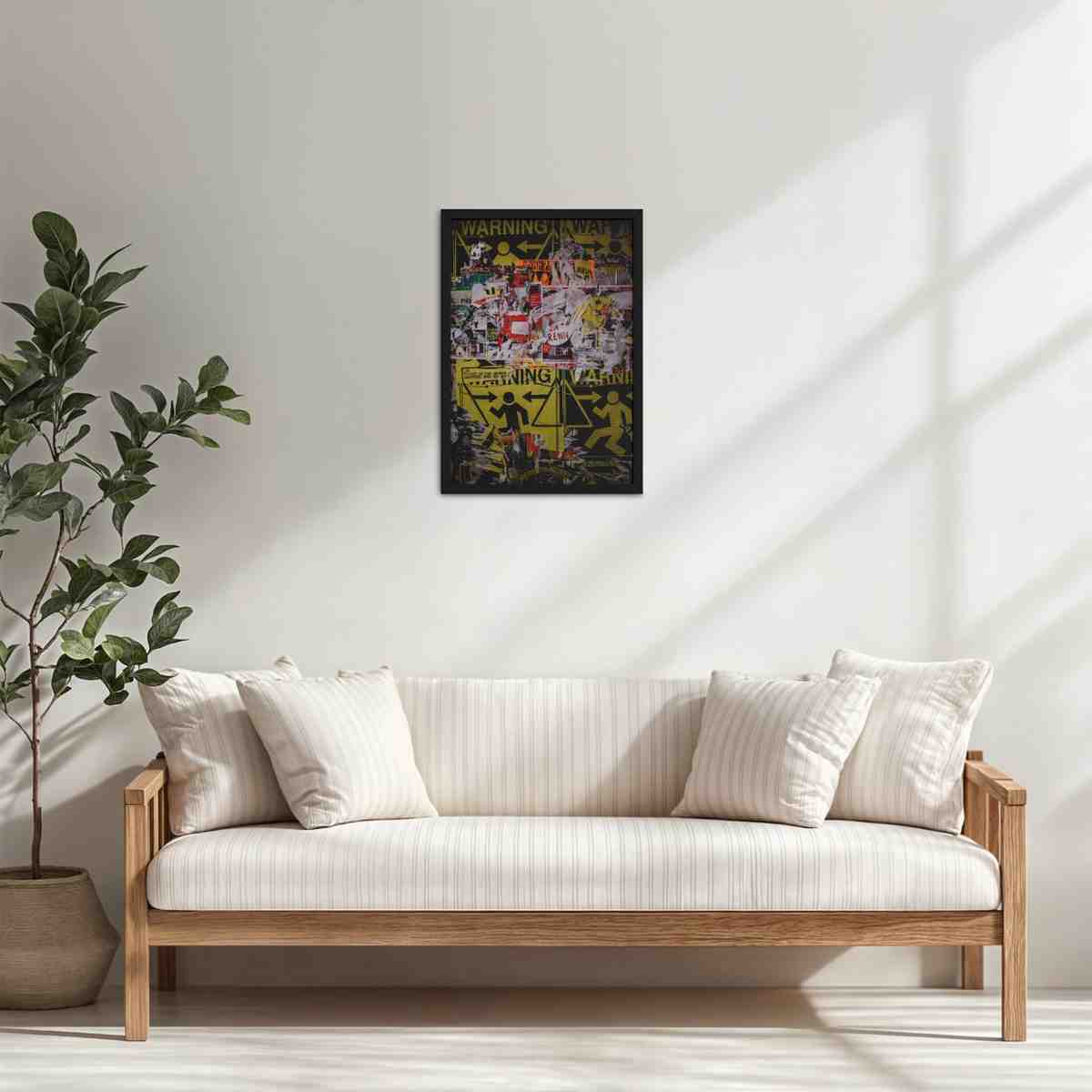 Living Room Cabinet Table Preview of Warning Vibes – Graffiti Image Merge Wall Art Frame in Black Color Frame