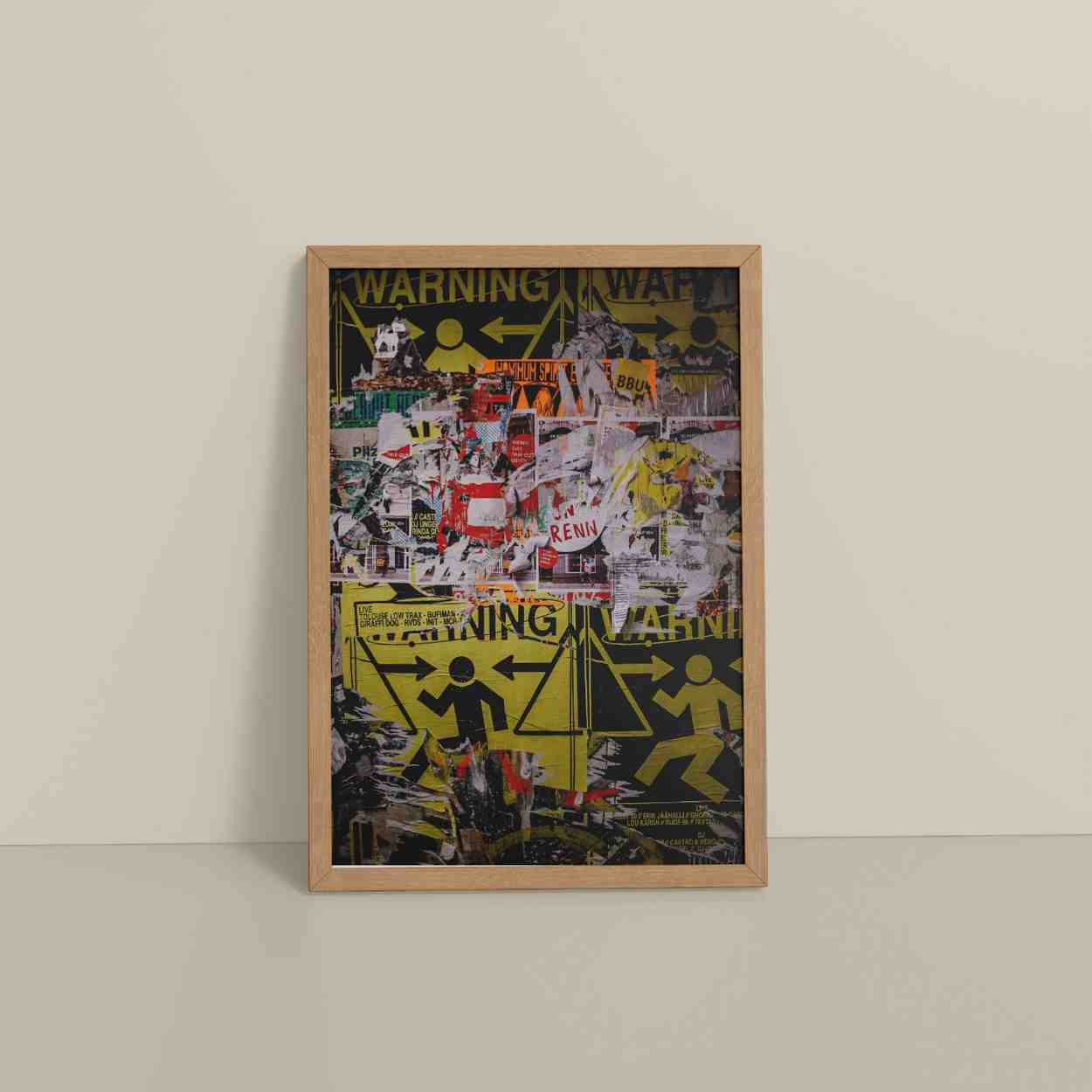 Floor View of Warning Vibes – Graffiti Image Merge Wall Art Frame in Natrual Color Frame