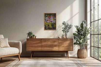 Living Room Cabinet Preview of Warning Vibes – Graffiti Image Merge Wall Art Frame in Natrual Color Frame