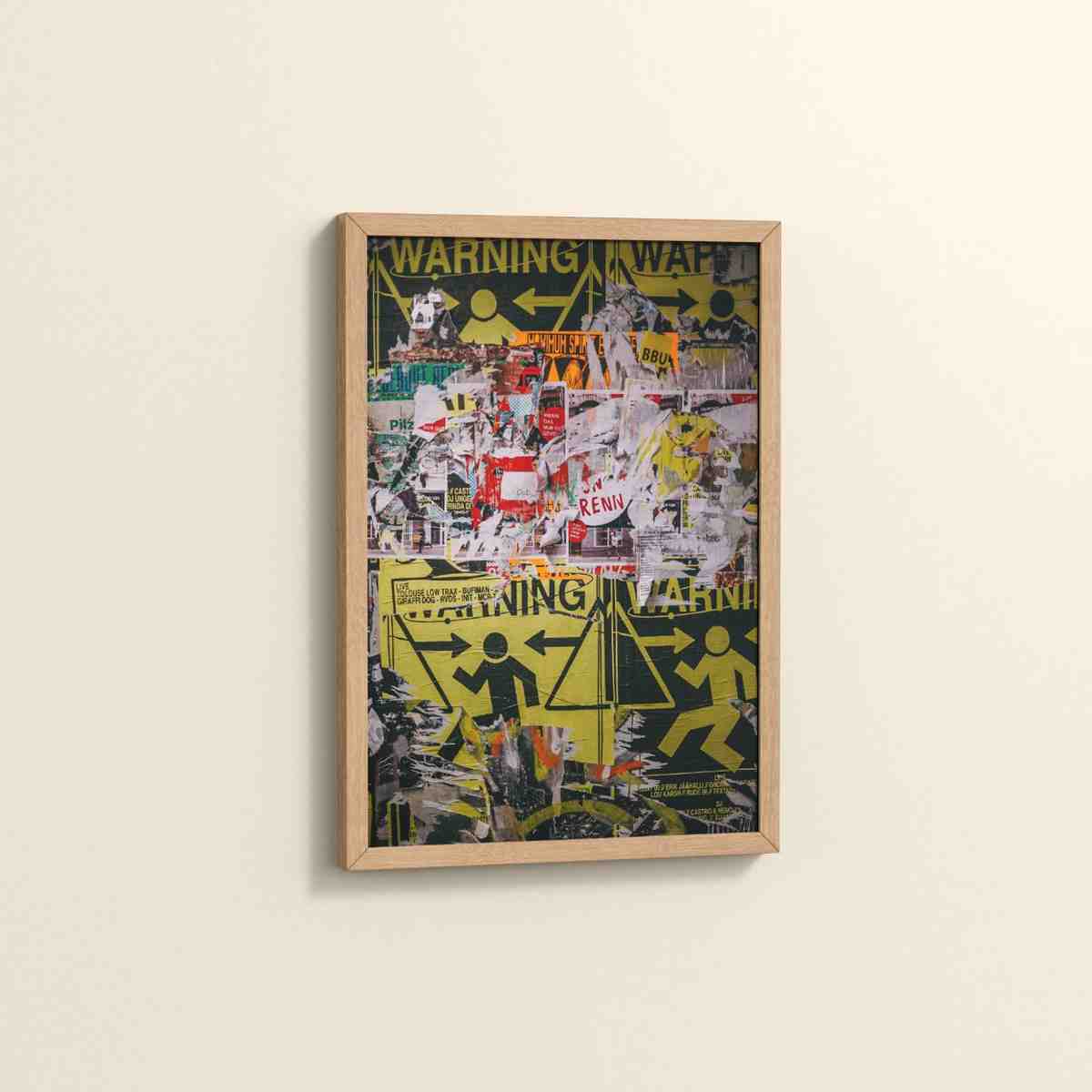 Side View of Warning Vibes – Graffiti Image Merge Wall Art Frame in Natrual Color Frame