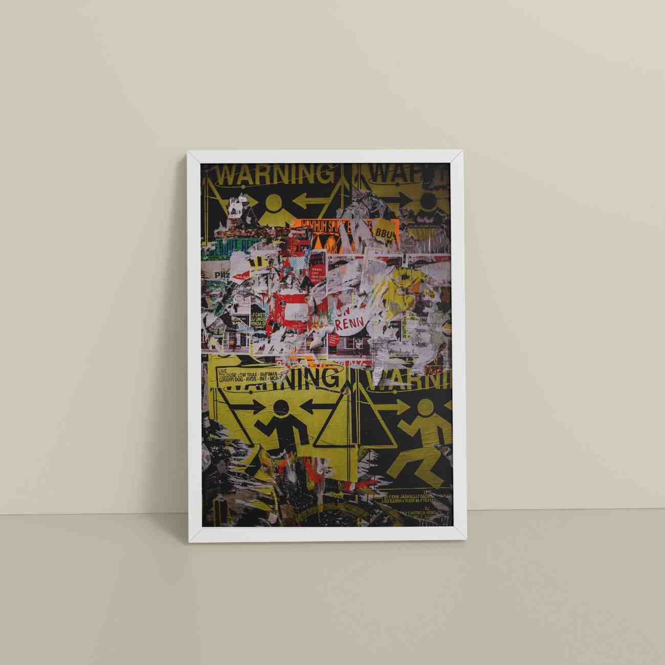Floor View of Warning Vibes – Graffiti Image Merge Wall Art Frame in White Color Frame