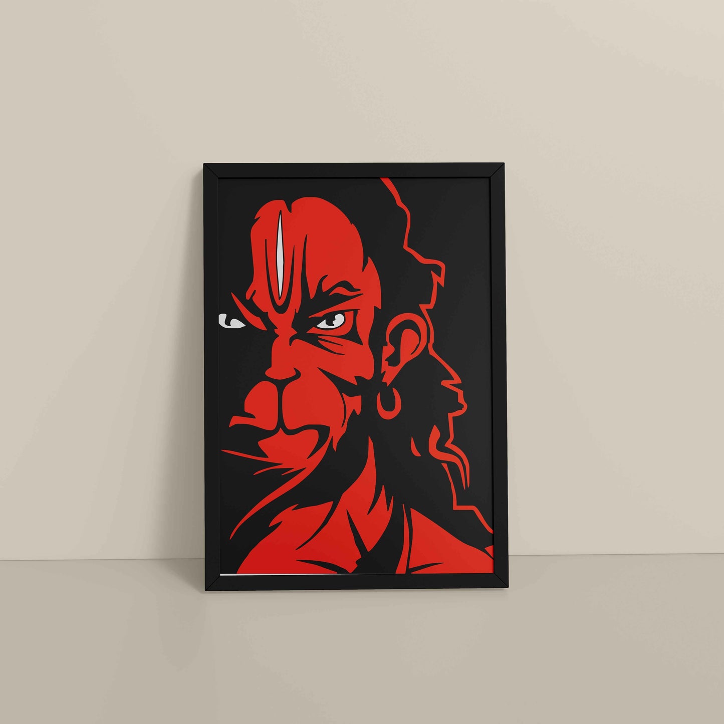 Floor View of Bajrangbali Hanuman Photo Frame & Wall Decor in Black Color Frame