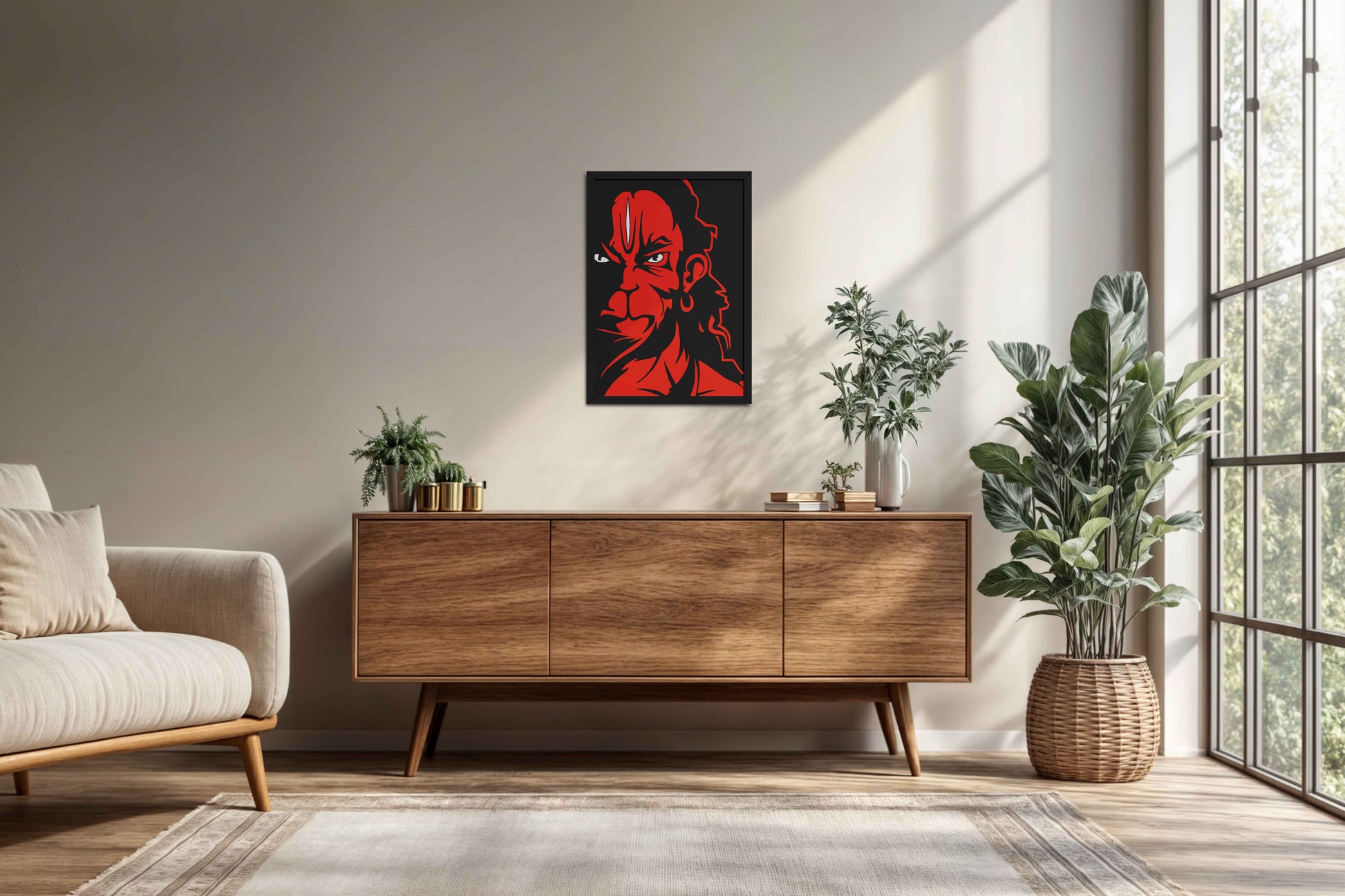 Living Room Cabinet Preview of Bajrangbali Hanuman Photo Frame & Wall Decor in Black Color Frame