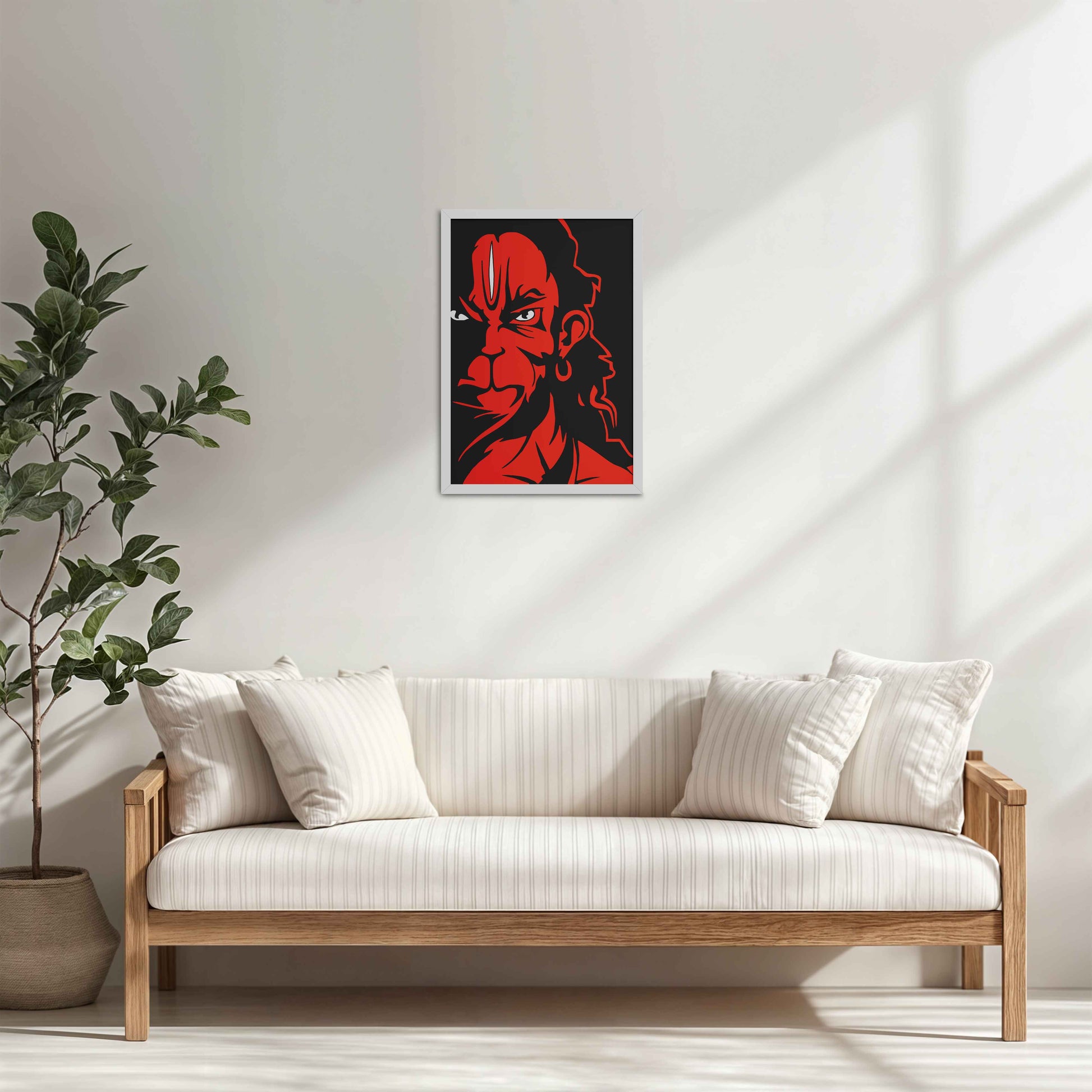 Living Room Cabinet Table Preview of Bajrangbali Hanuman Photo Frame & Wall Decor in White Color Frame