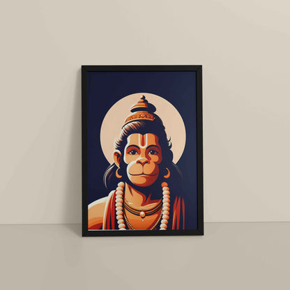 Floor View of Hanuman : The Power of Bhakti, Strength & Protection - Wall Frame & Art in Black Color Frame