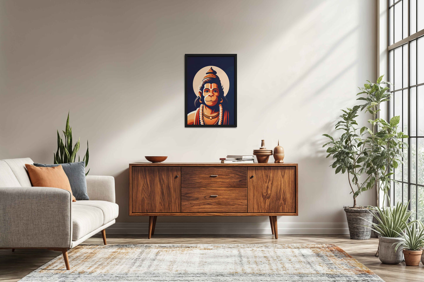 Living Room Sofa Preview of Hanuman : The Power of Bhakti, Strength & Protection - Wall Frame & Art in Black Color Frame