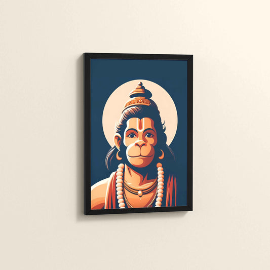 Side View of Hanuman : The Power of Bhakti, Strength & Protection - Wall Frame & Art in Black Color Frame