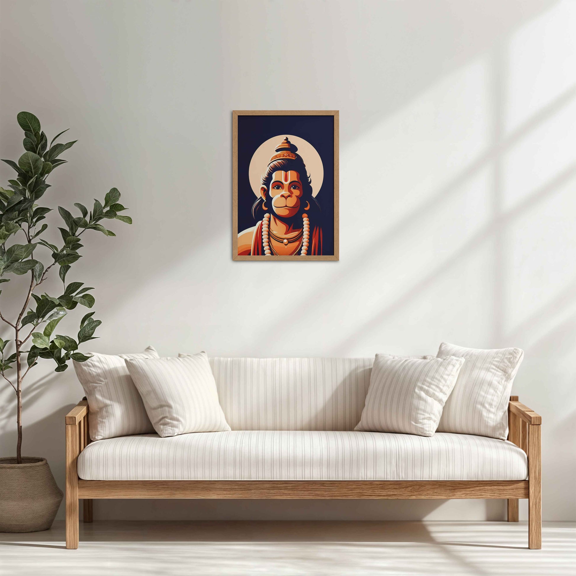 Living Room Cabinet Table Preview of Hanuman : The Power of Bhakti, Strength & Protection - Wall Frame & Art in Natrual Color Frame