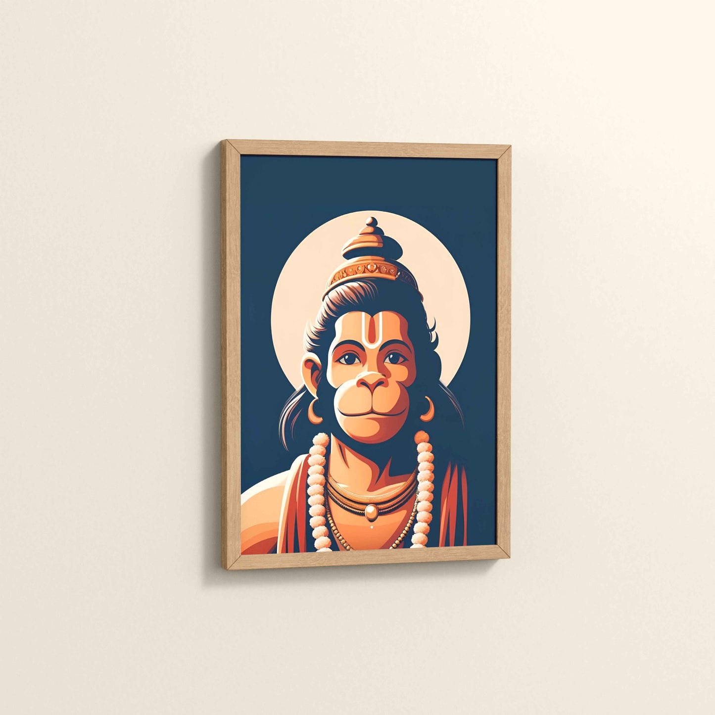 Side View of Hanuman : The Power of Bhakti, Strength & Protection - Wall Frame & Art in Natrual Color Frame