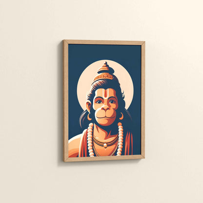 Side View of Hanuman : The Power of Bhakti, Strength & Protection - Wall Frame & Art in Natrual Color Frame