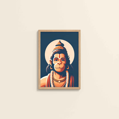 Wall View of Hanuman : The Power of Bhakti, Strength & Protection - Wall Frame & Art in Natrual Color Frame