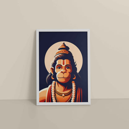 Floor View of Hanuman : The Power of Bhakti, Strength & Protection - Wall Frame & Art in White Color Frame