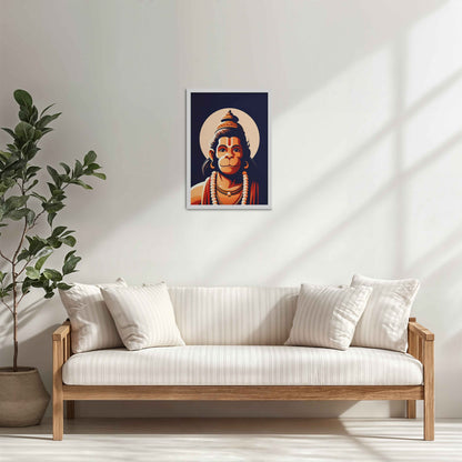 Living Room Cabinet Table Preview of Hanuman : The Power of Bhakti, Strength & Protection - Wall Frame & Art in White Color Frame