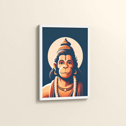 Side View of Hanuman : The Power of Bhakti, Strength & Protection - Wall Frame & Art in White Color Frame