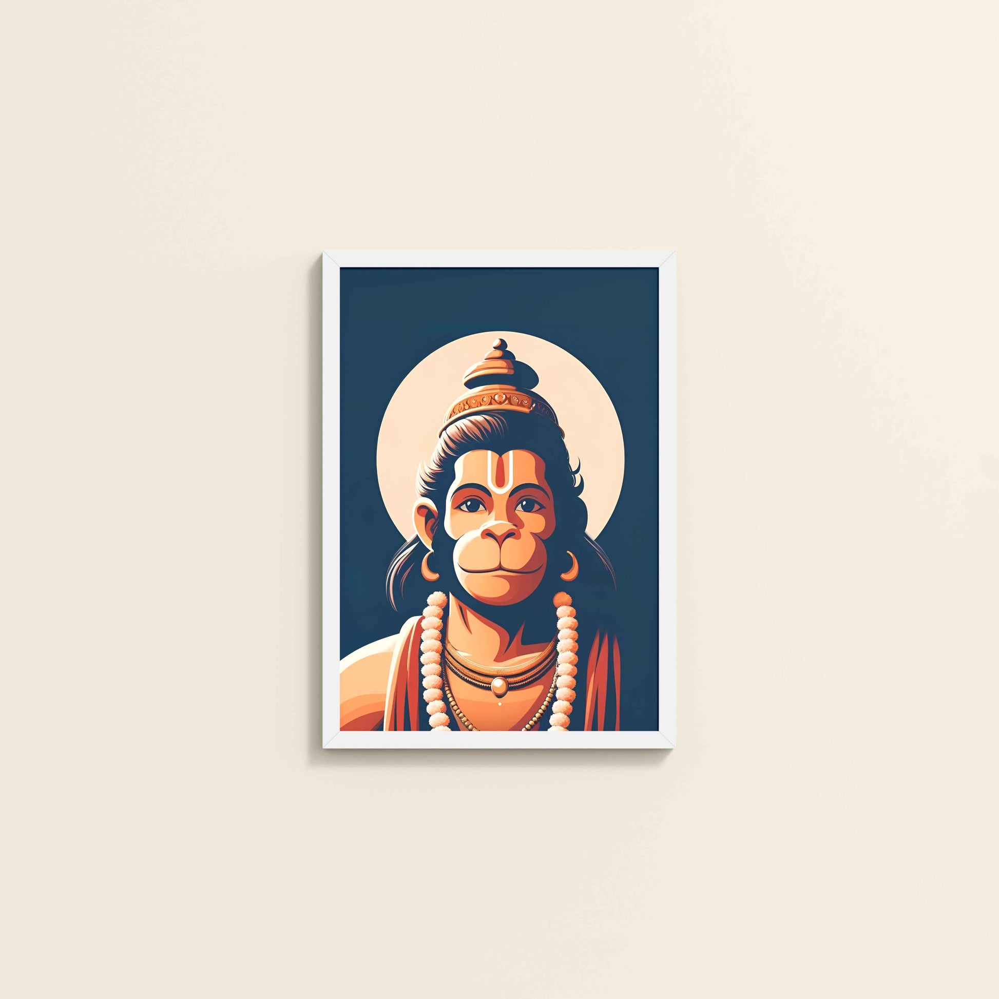Wall View of Hanuman : The Power of Bhakti, Strength & Protection - Wall Frame & Art in White Color Frame