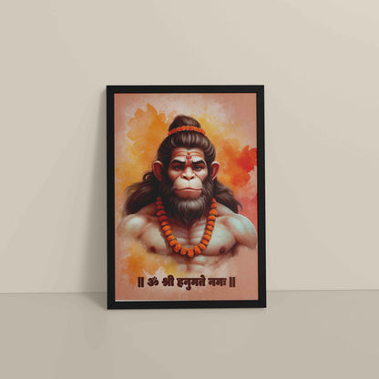 Floor View of Devotional Hanuman Wall Art– Featuring Om Shree Hanumate Namah in Black Color Frame