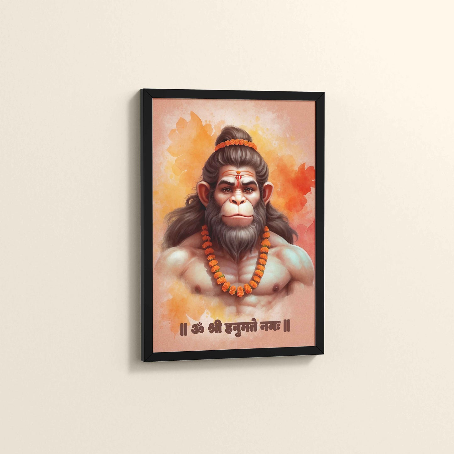 Side View of Devotional Hanuman Wall Art– Featuring Om Shree Hanumate Namah in Black Color Frame