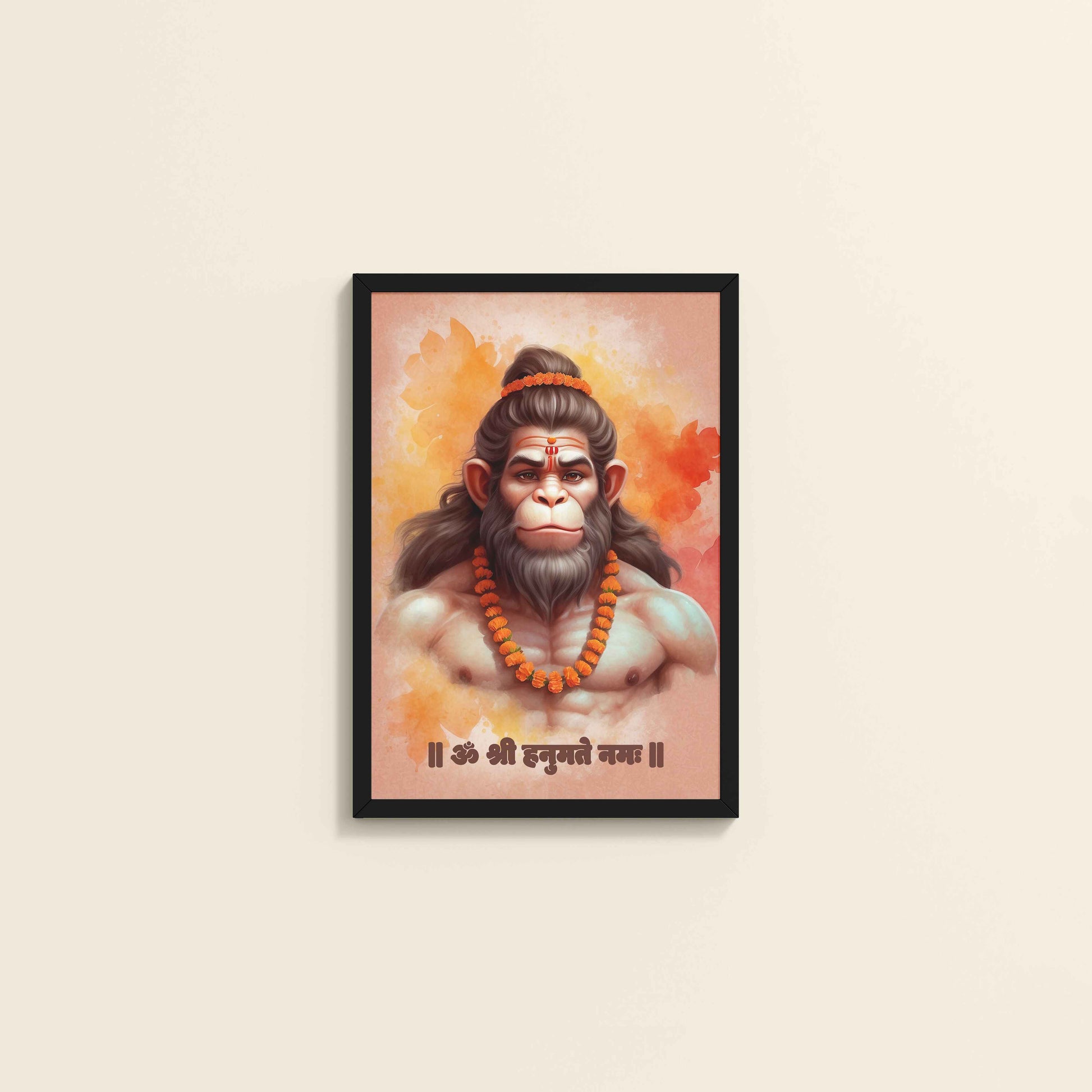 Wall View of Devotional Hanuman Wall Art– Featuring Om Shree Hanumate Namah in Black Color Frame