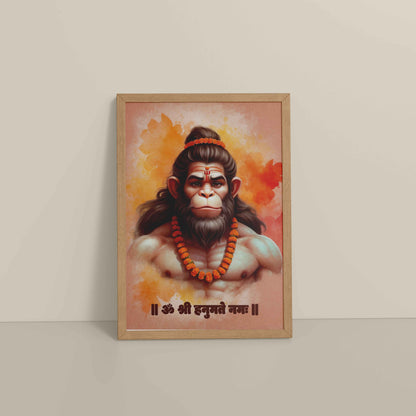 Floor View of Devotional Hanuman Wall Art– Featuring Om Shree Hanumate Namah in Natrual Color Frame