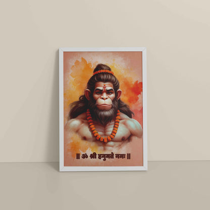 Floor View of Devotional Hanuman Wall Art– Featuring Om Shree Hanumate Namah in White Color Frame
