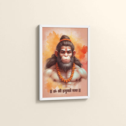 Side View of Devotional Hanuman Wall Art– Featuring Om Shree Hanumate Namah in White Color Frame