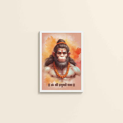 Wall View of Devotional Hanuman Wall Art– Featuring Om Shree Hanumate Namah in White Color Frame