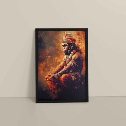 Floor View of Sacred Mahabali Hanuman Wall Frame & Artwork in Black Color Frame