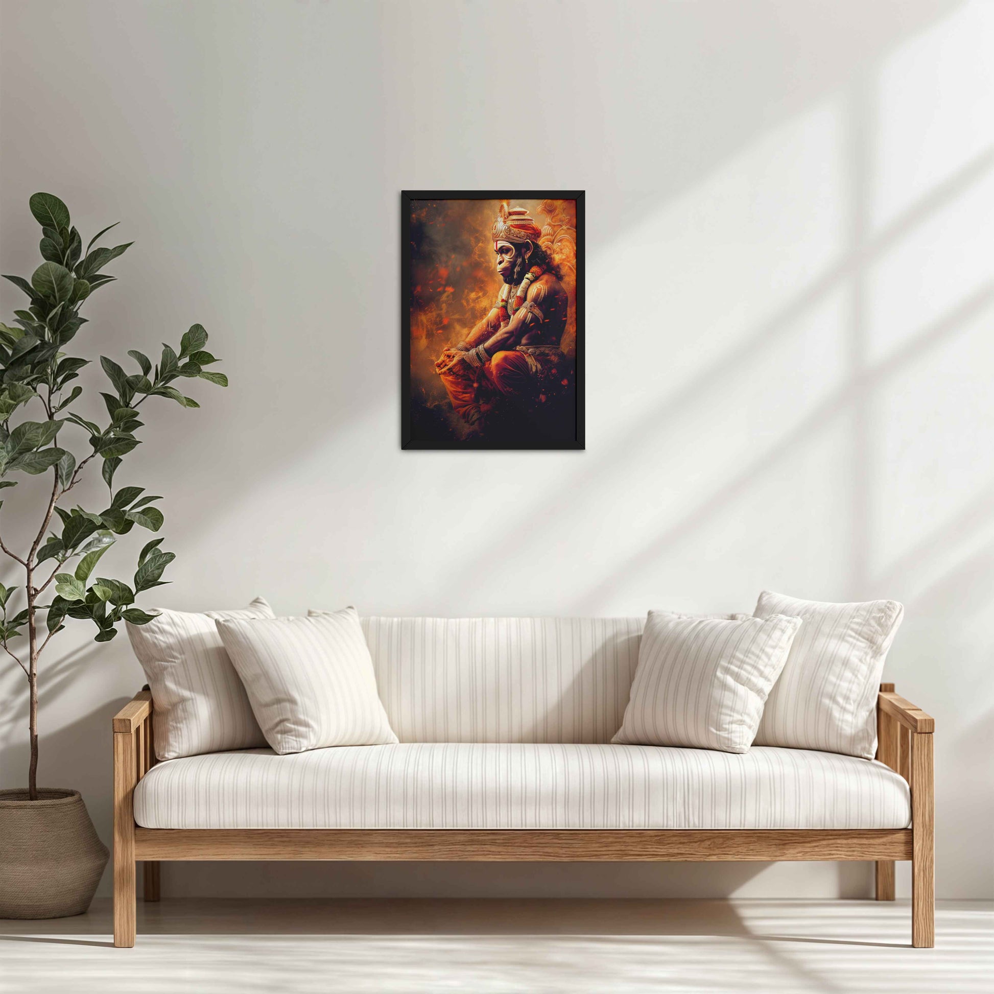 Living Room Cabinet Table Preview of Sacred Mahabali Hanuman Wall Frame & Artwork in Black Color Frame