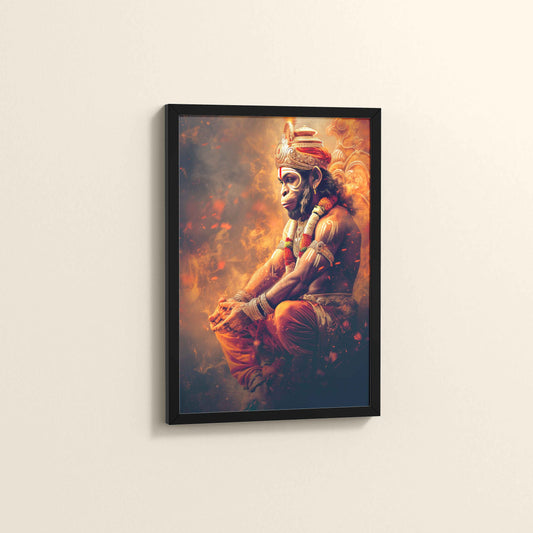 Side View of Sacred Mahabali Hanuman Wall Frame & Artwork in Black Color Frame