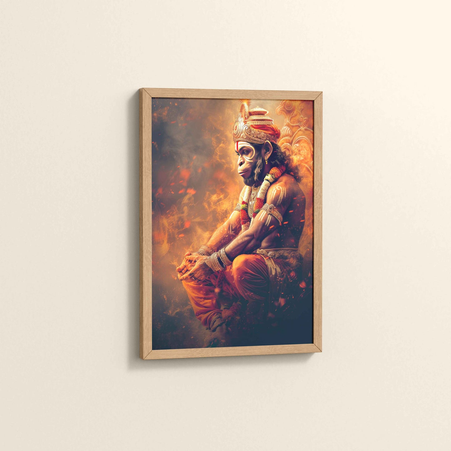 Side View of Sacred Mahabali Hanuman Wall Frame & Artwork in Natrual Color Frame