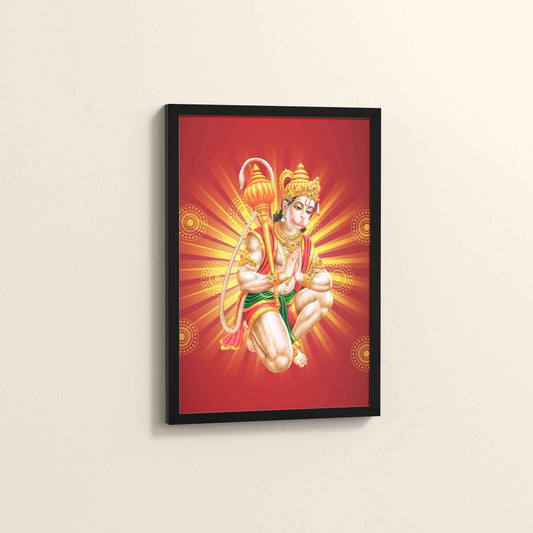 Side View of Divine Lord Hanuman Wall Frame – Hindu God Wall Decor in Black Color Frame